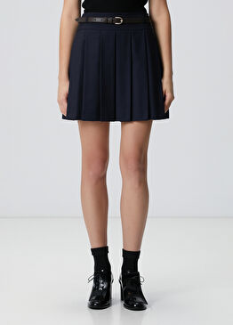 Lacivert Kemerli Mini Etek